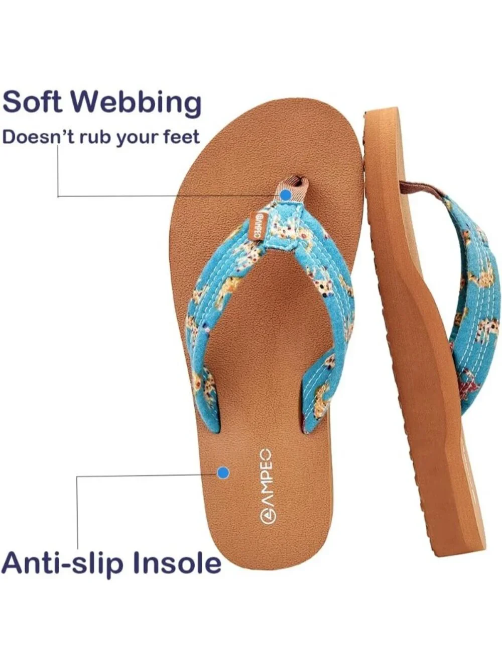 Women's Teal Comfortable Flip Flops Summer Soft Fabric Strap Beach Thong Sandals